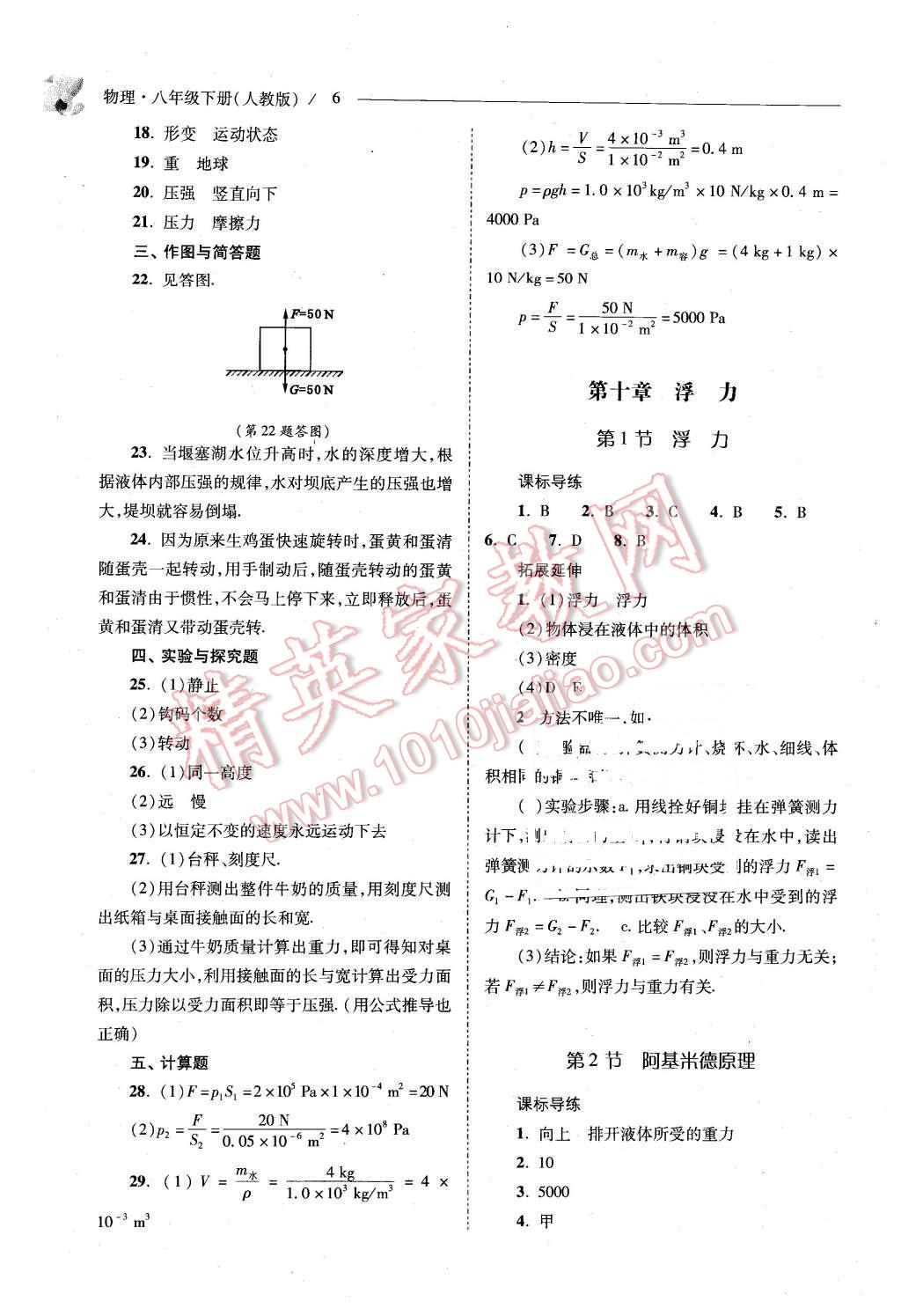 2016年新课程问题解决导学方案八年级物理下册人教版 第6页