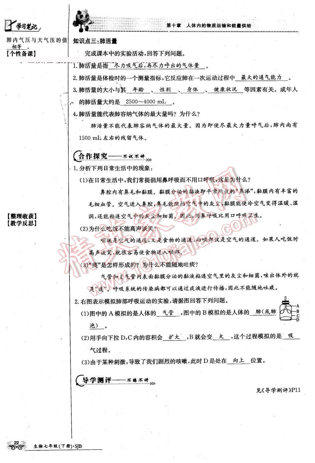 2016年金太阳导学案七年级生物下册苏教版 第22页