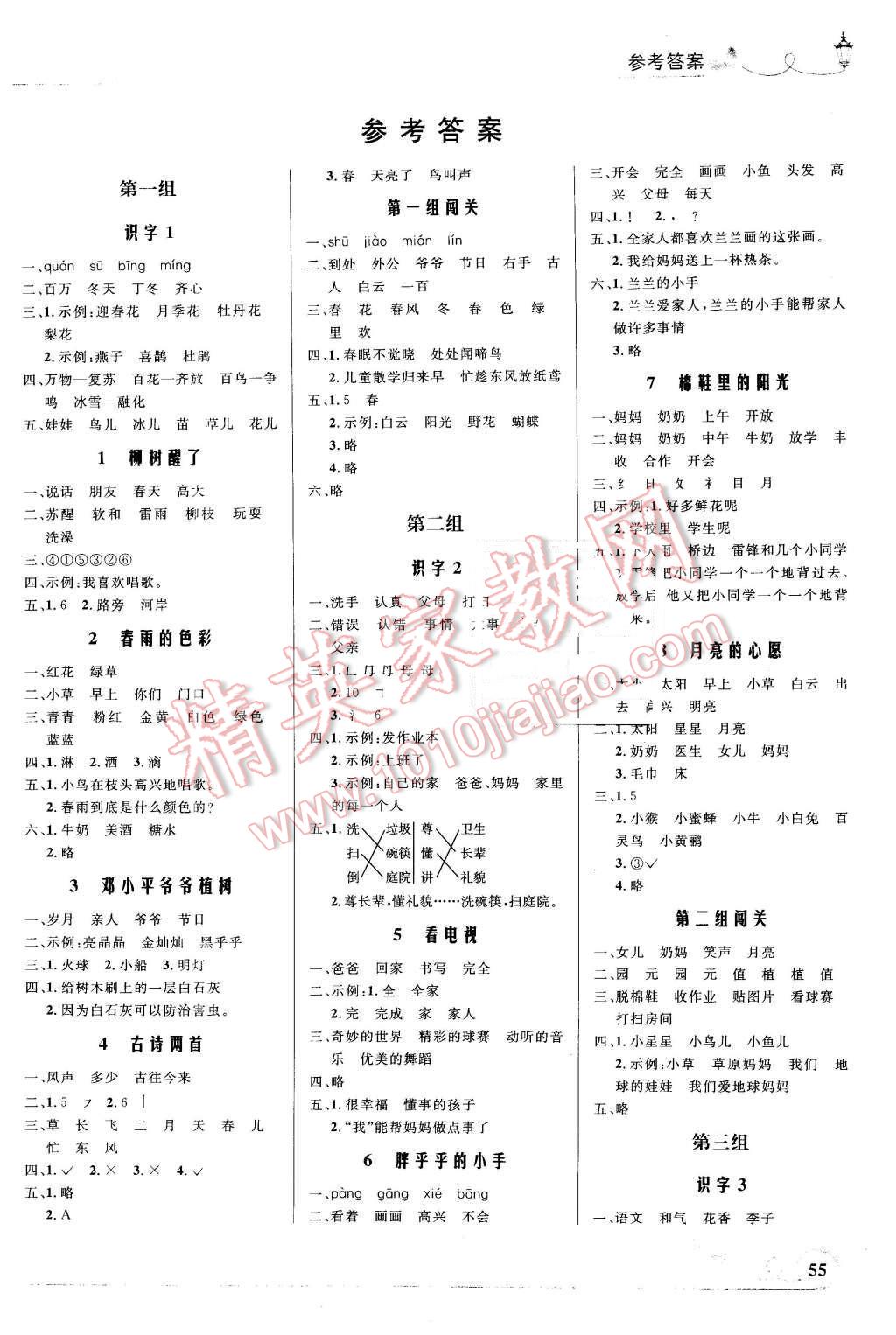 2016年小學(xué)同步測控優(yōu)化設(shè)計一年級語文下冊人教版福建專版 第1頁