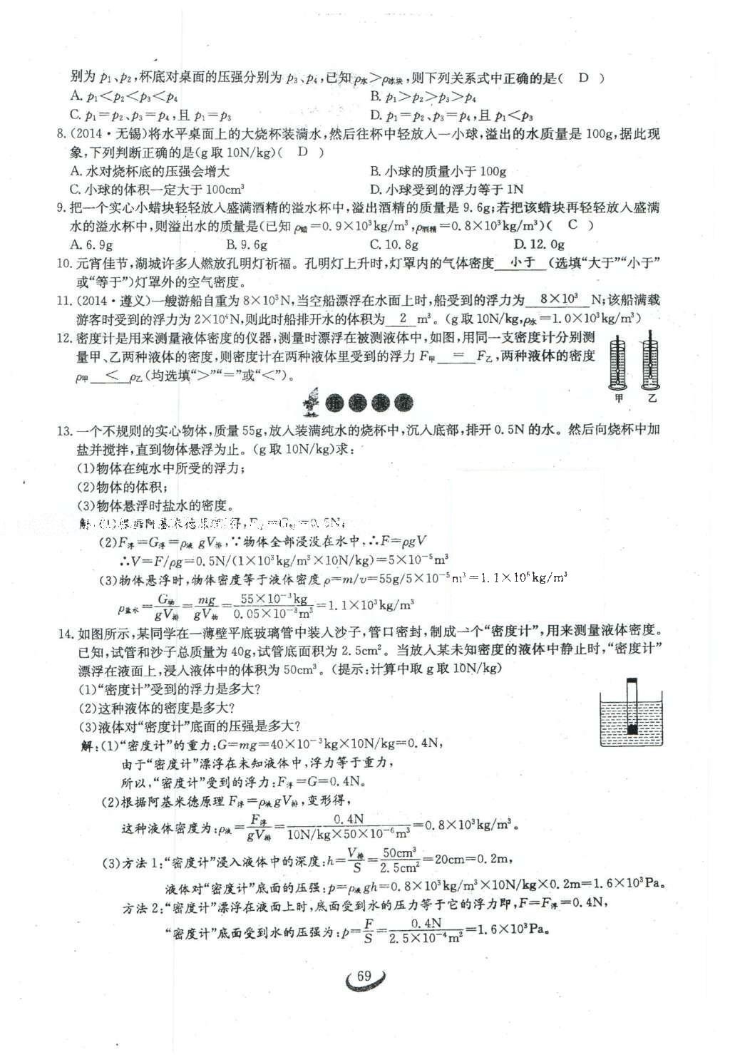 2016年思維新觀察八年級(jí)物理下冊(cè)人教版 第十章 浮力第87頁(yè)