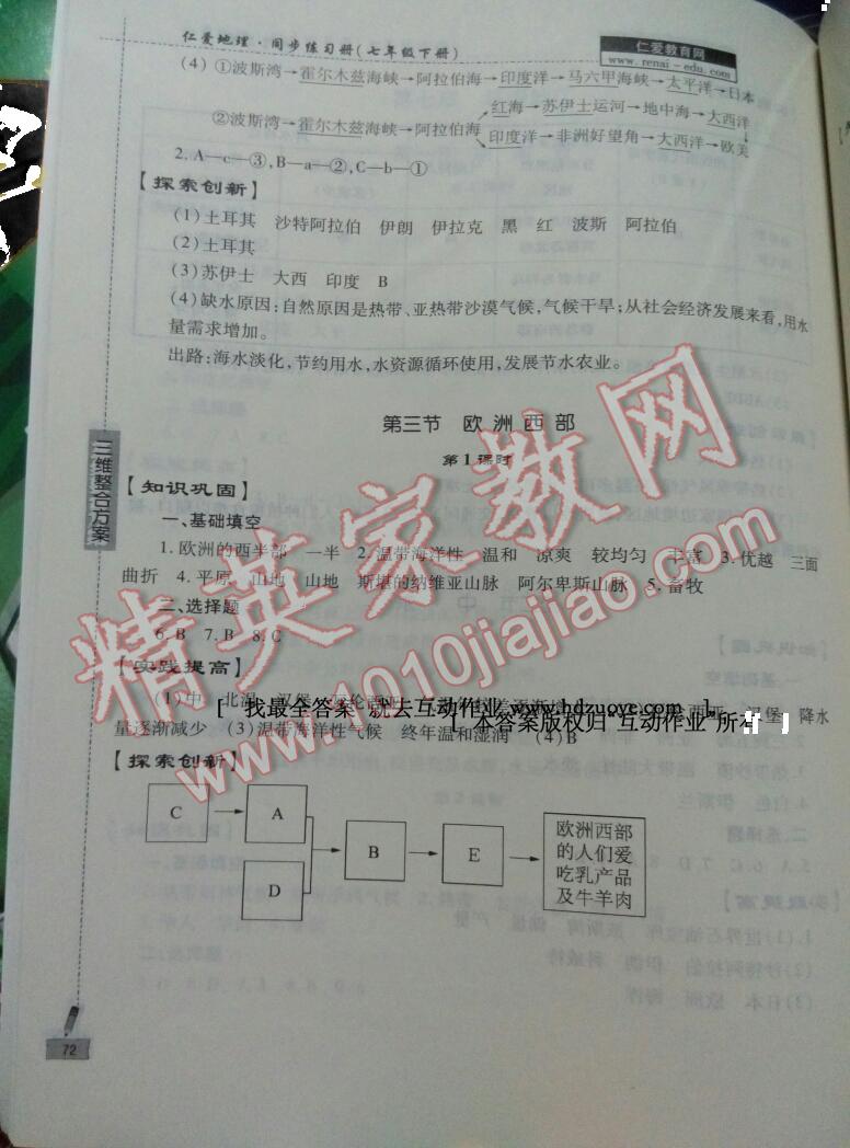 2015年仁爱地理同步练习册七年级下册仁爱版 第3页