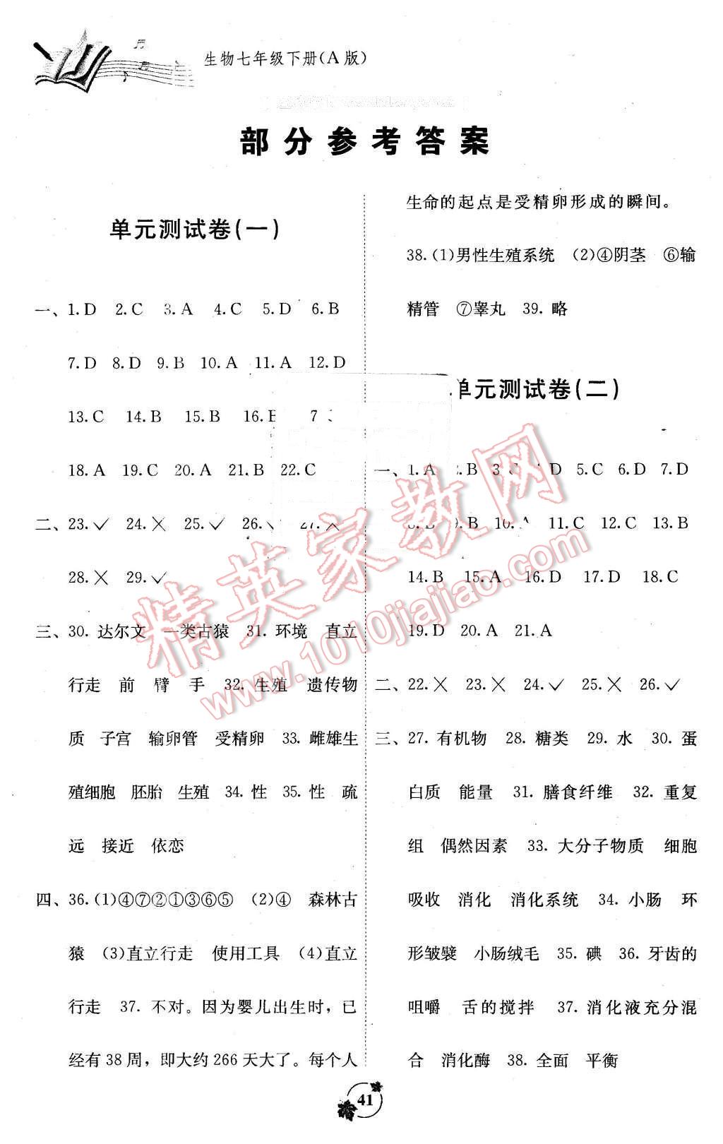 2013年自主學(xué)習(xí)能力測評單元測試七年級生物下冊A版 第1頁