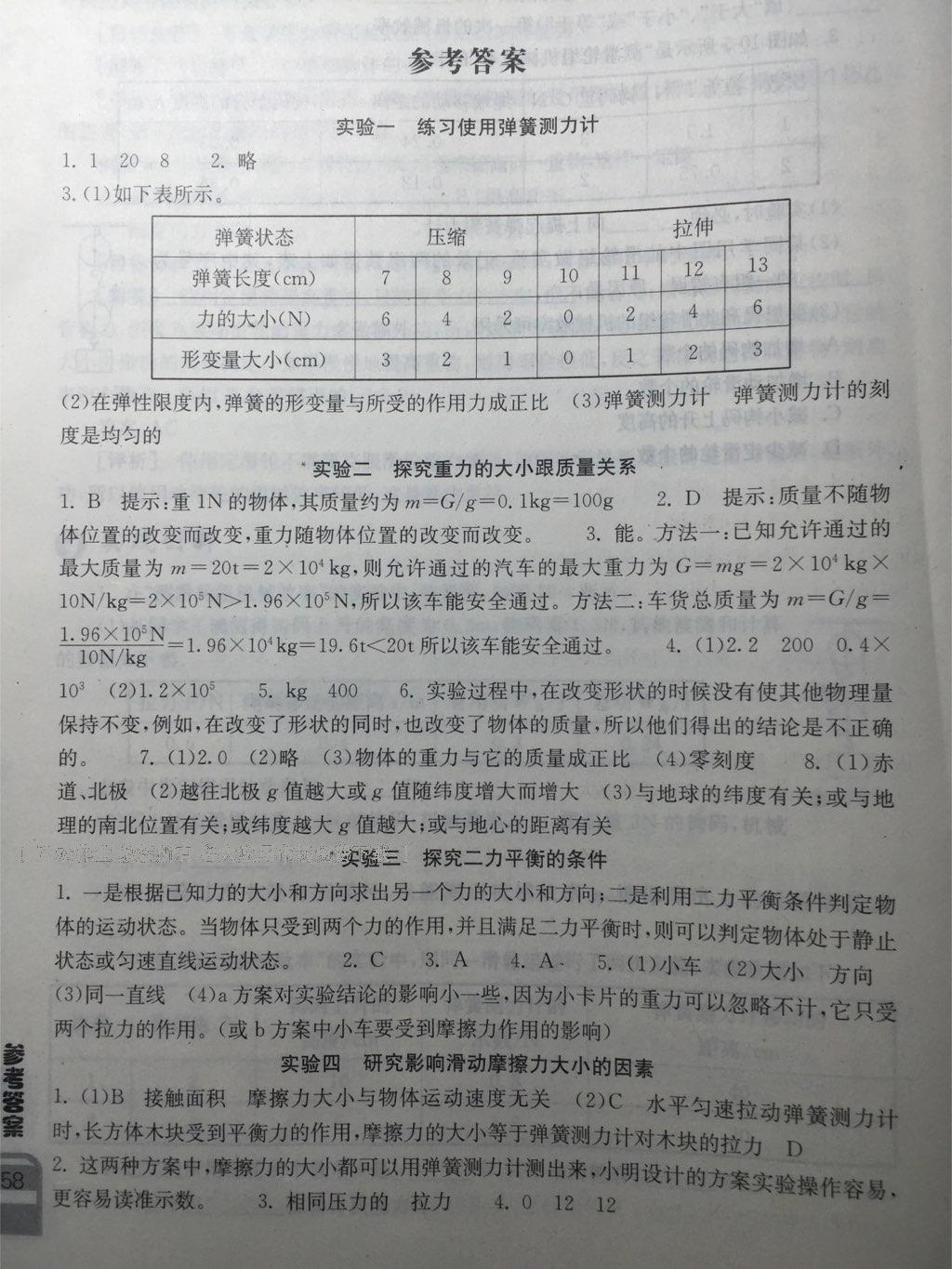 2015年长江作业本实验报告八年级物理下册人教版 第6页