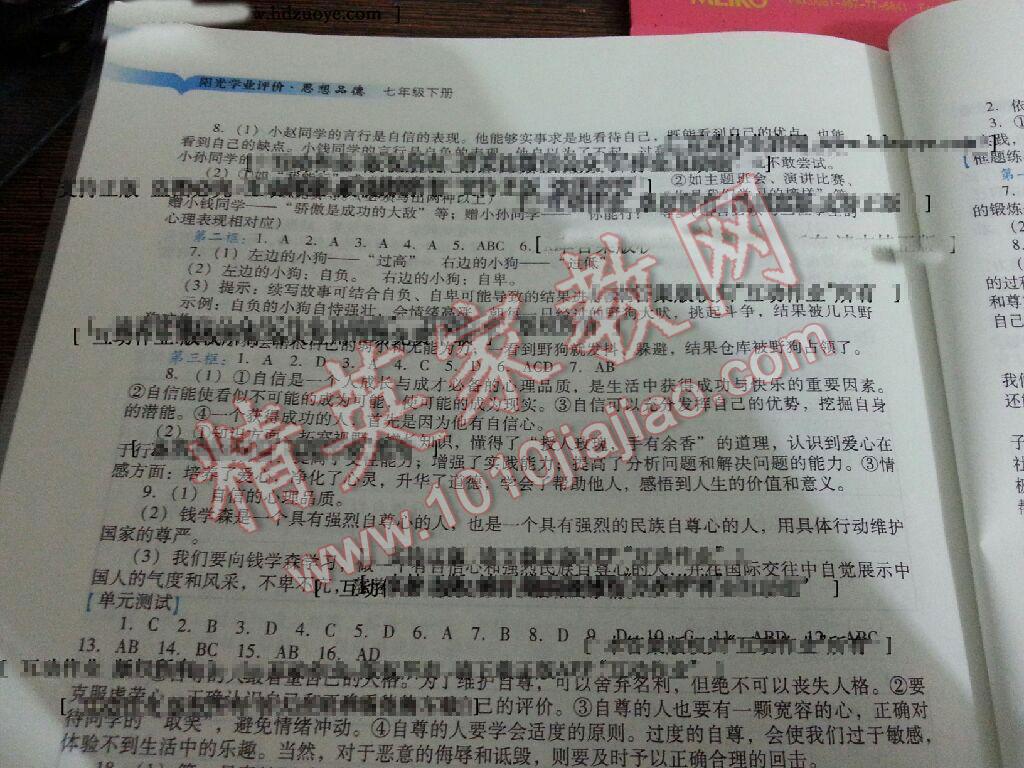 2015年陽光學(xué)業(yè)評價(jià)七年級思想品德下冊人教版 第4頁