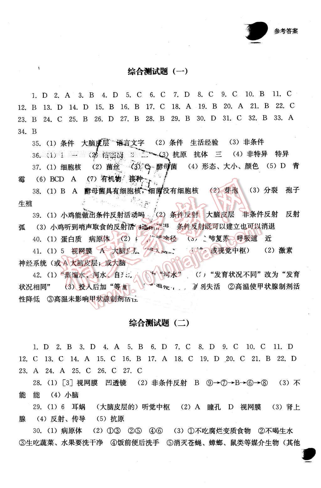 2016年义务教育教科书同步训练七年级生物学下册 第14页