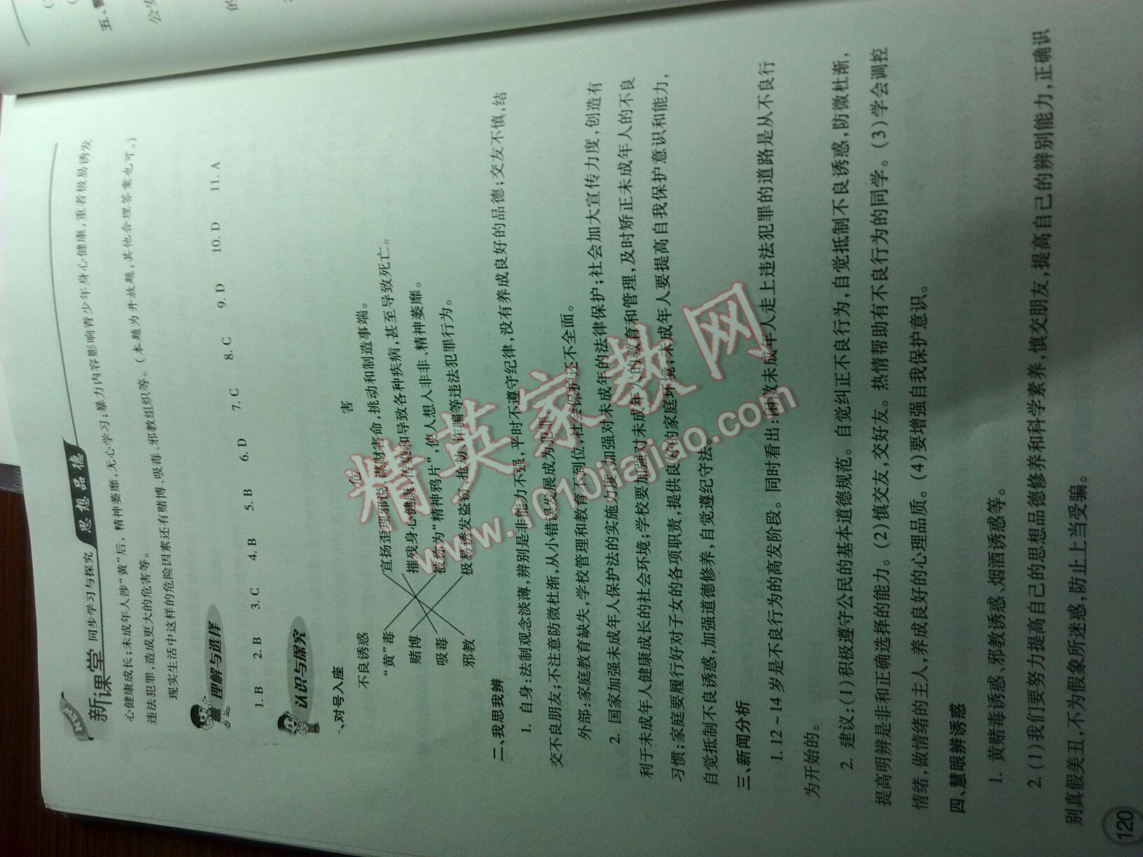 2016年新課堂同步學(xué)習(xí)與探究七年級思想品德下冊人教版 第9頁