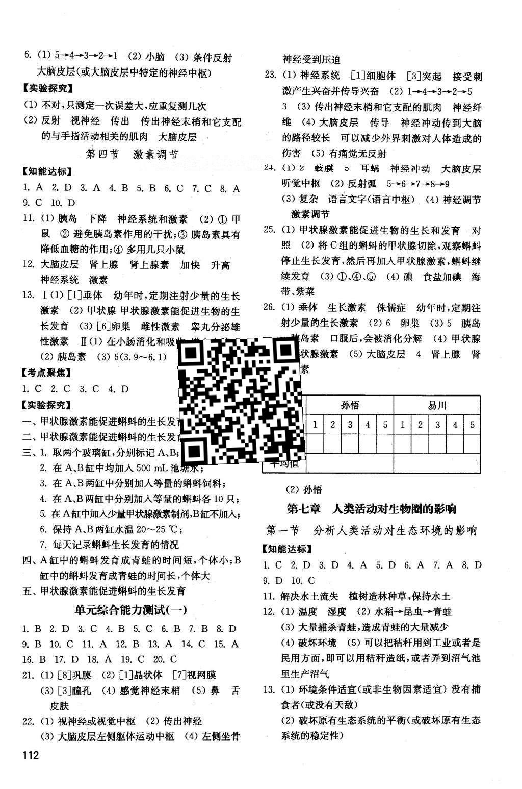 2016年初中基础训练七年级生物学下册 参考答案第10页