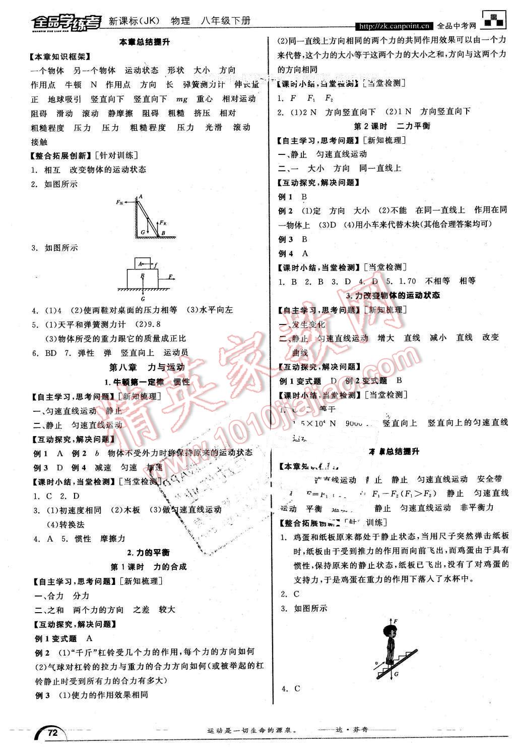 2016年全品学练考八年级物理下册教科版 第2页