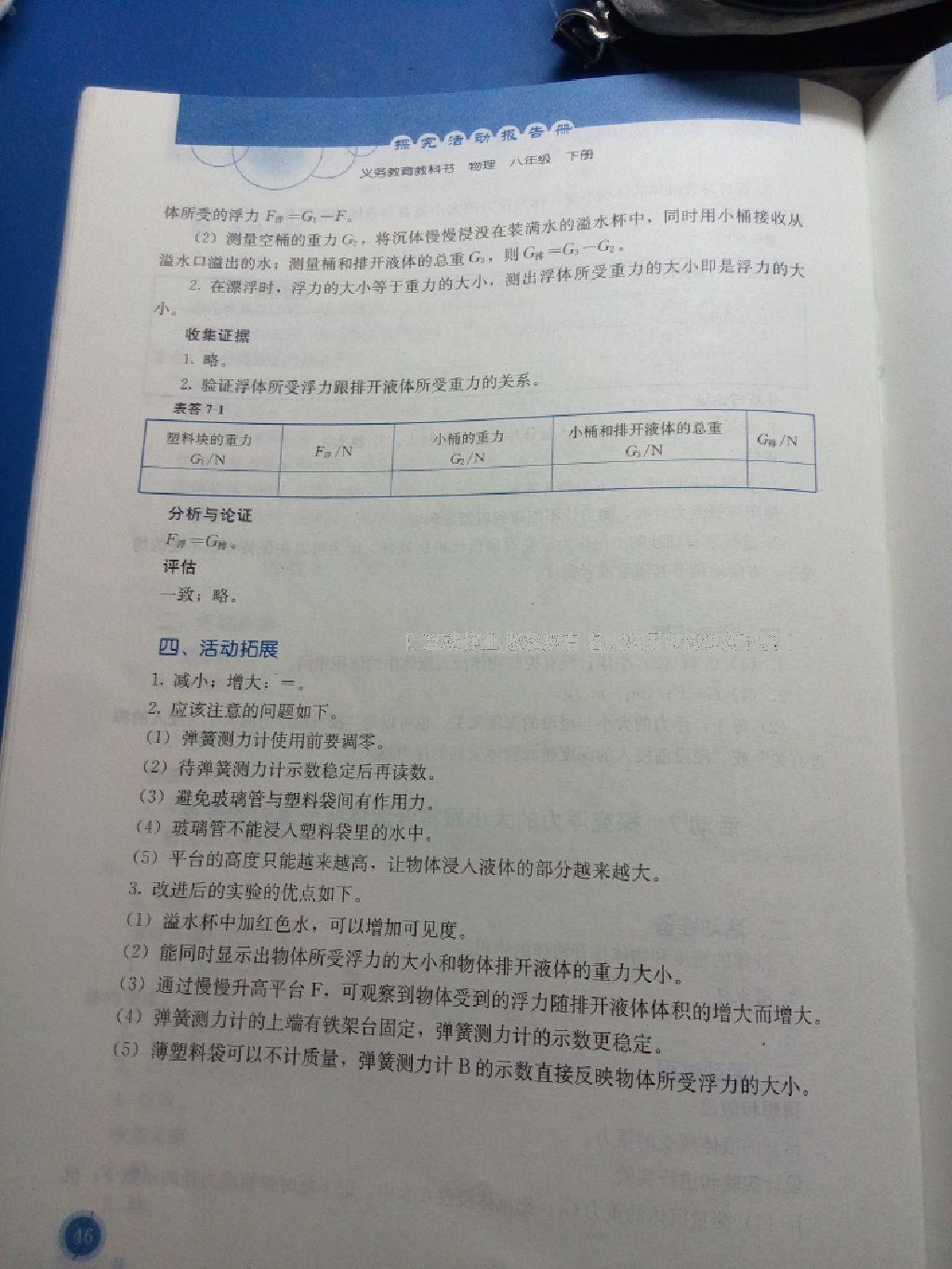 2015年探究活動報告冊八年級物理下冊 第22頁