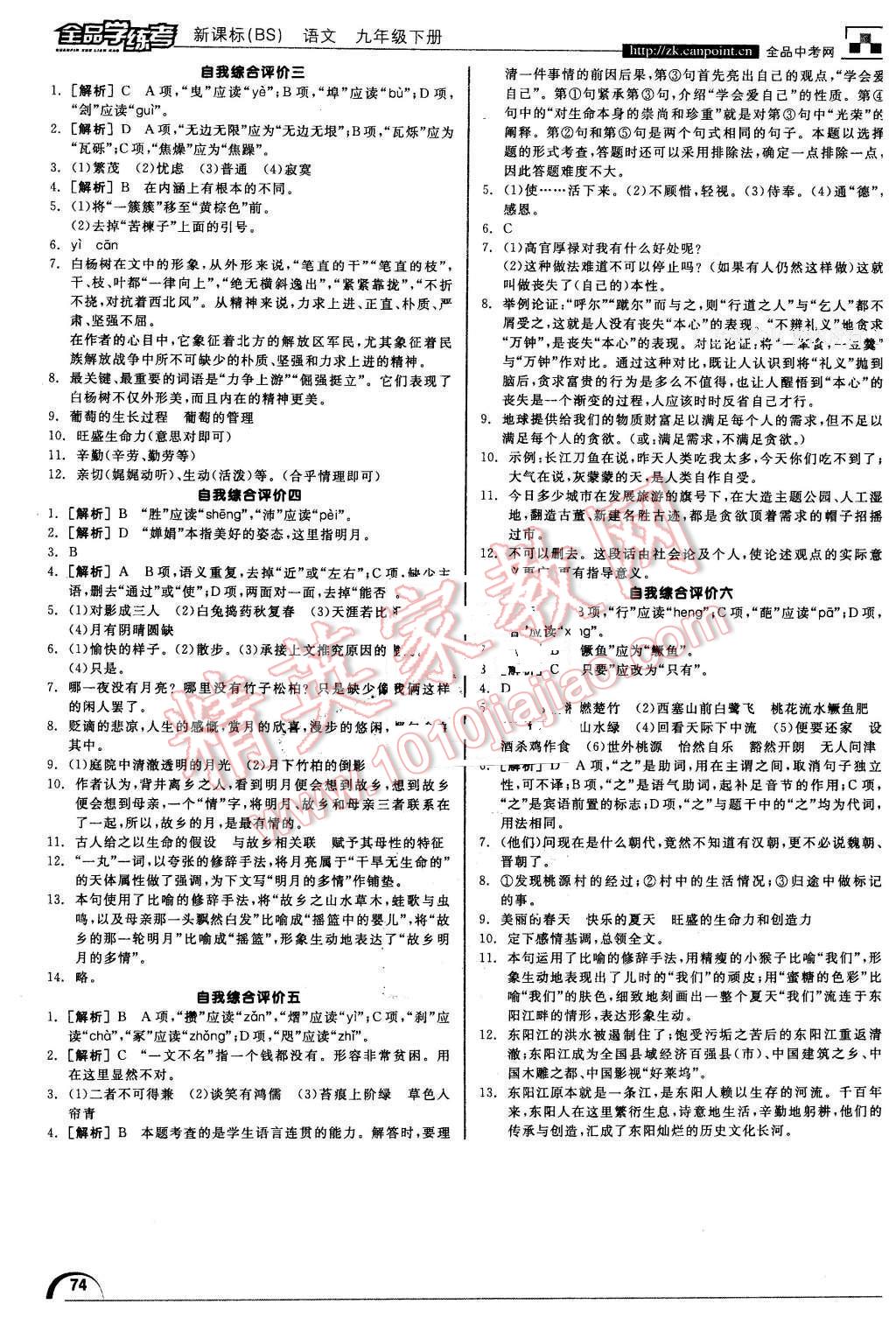 2015年全品学练考九年级语文下册北师大版 第20页