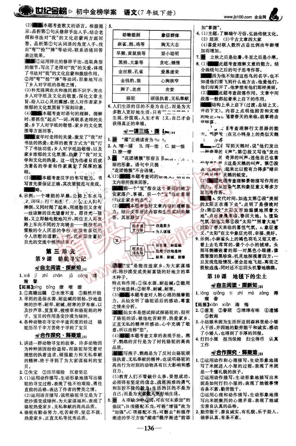 2016年世纪金榜金榜学案七年级语文下册语文版 第5页