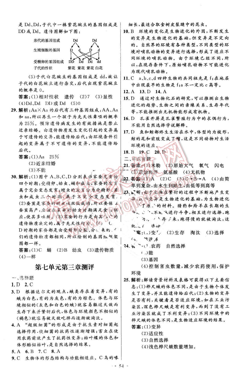 2016年初中同步测控优化设计八年级生物学下册人教版X 第30页