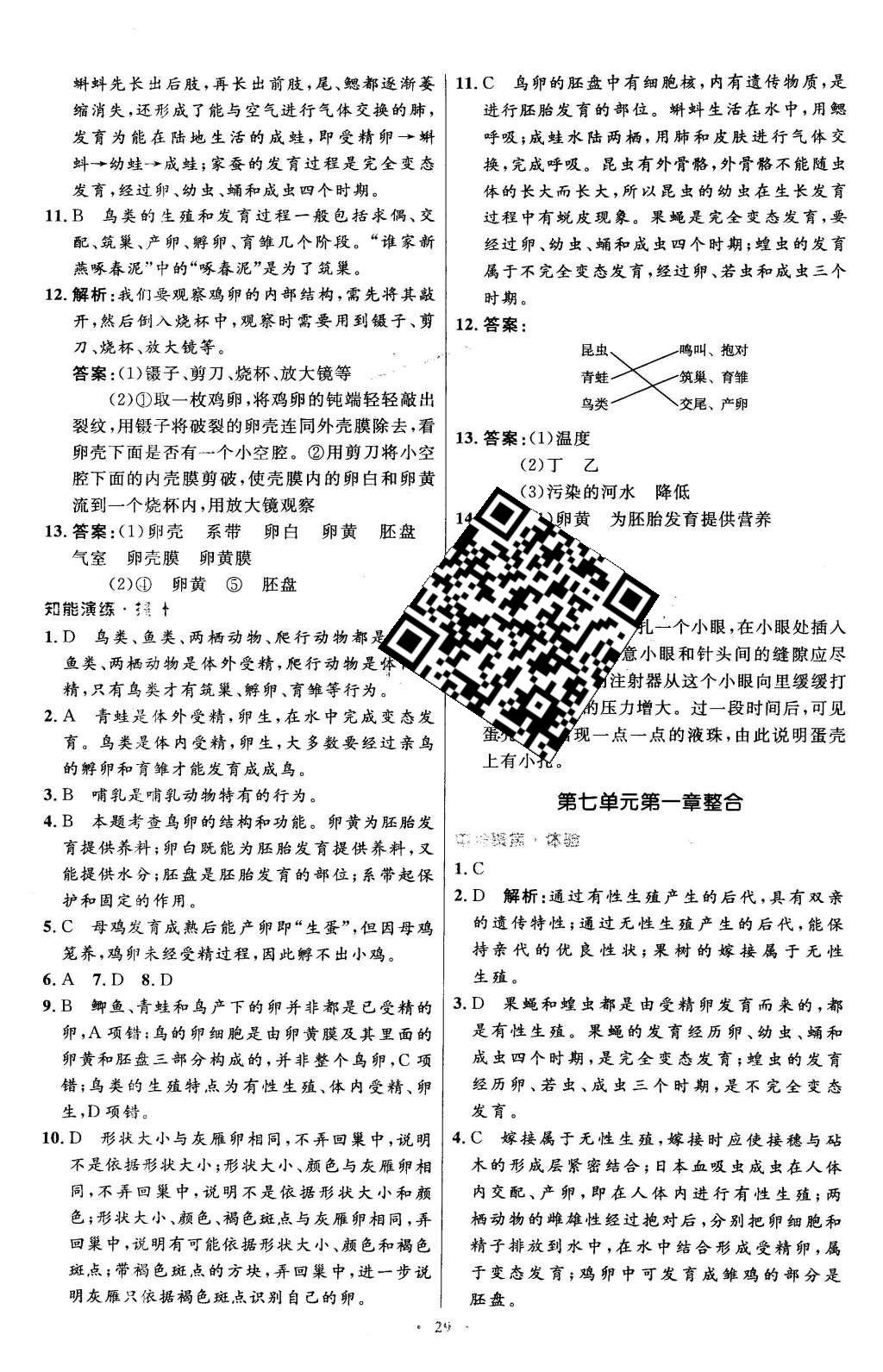 2016年初中同步测控优化设计八年级生物学下册人教版X 参考答案第37页