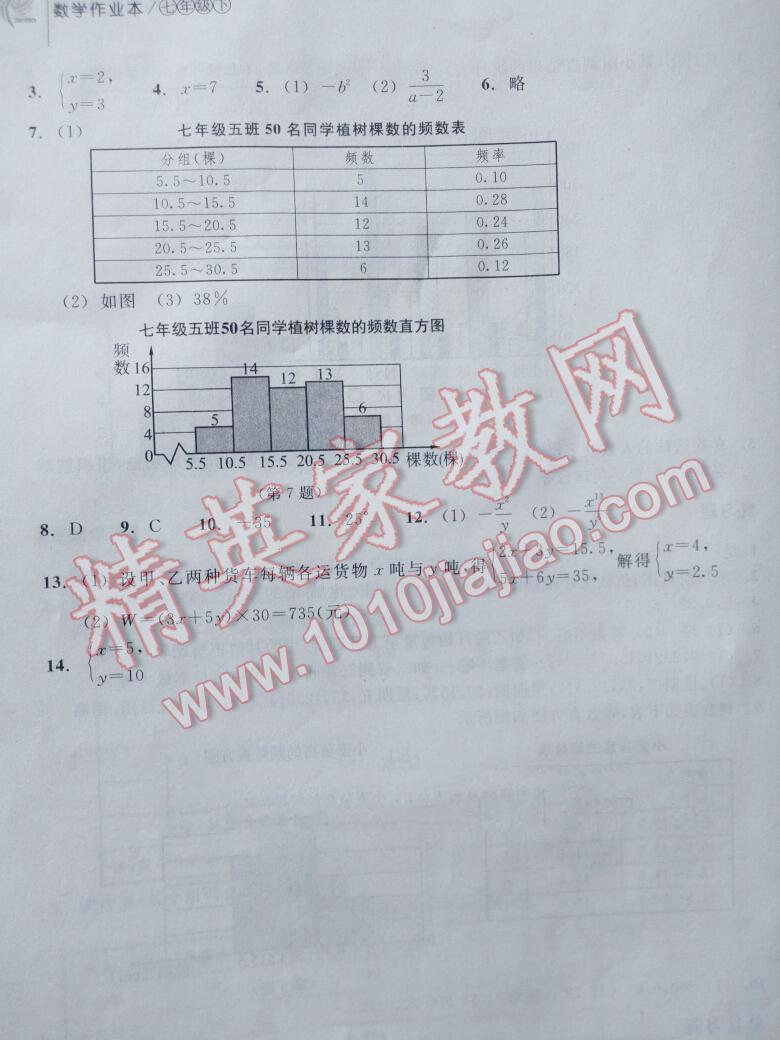 2014年作業(yè)本七年級(jí)數(shù)學(xué)下冊浙教版浙江教育出版社 第16頁