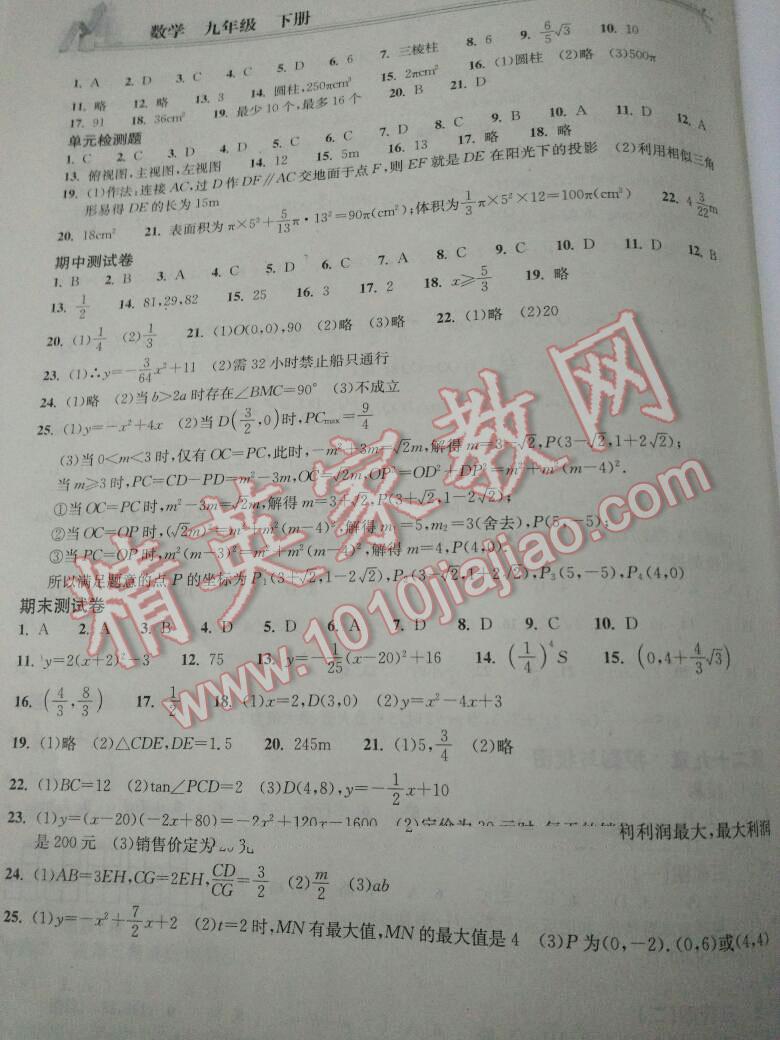 2015年长江作业本同步练习册九年级数学下册人教版 第20页