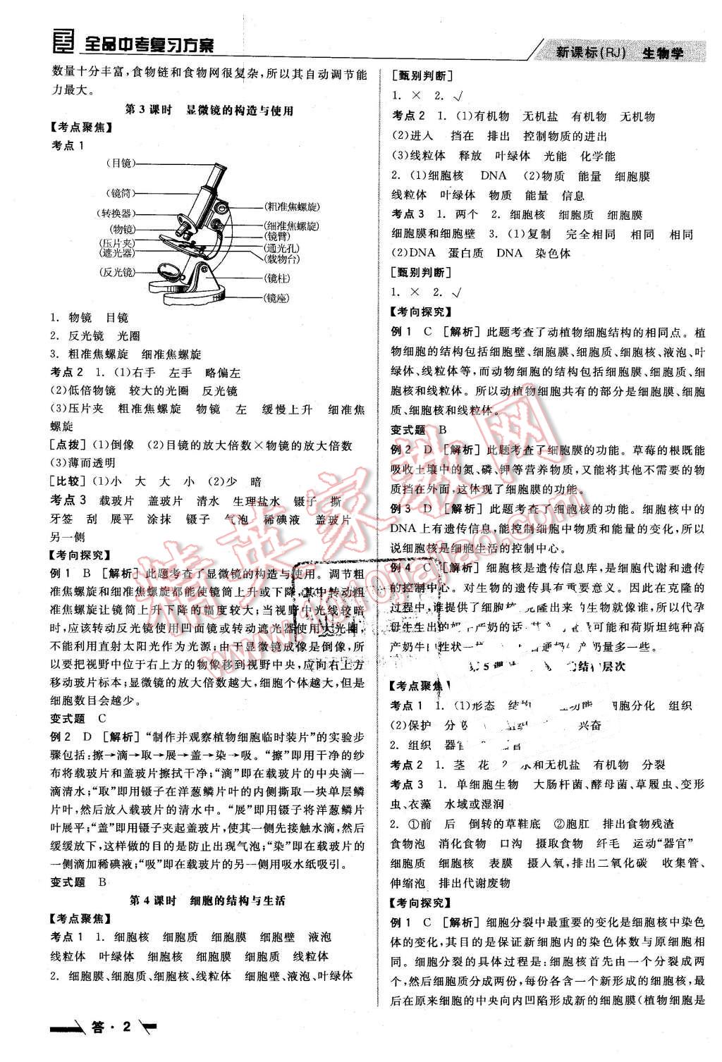 2016年全品中考復(fù)習(xí)方案聽課手冊生物學(xué)人教版 第2頁