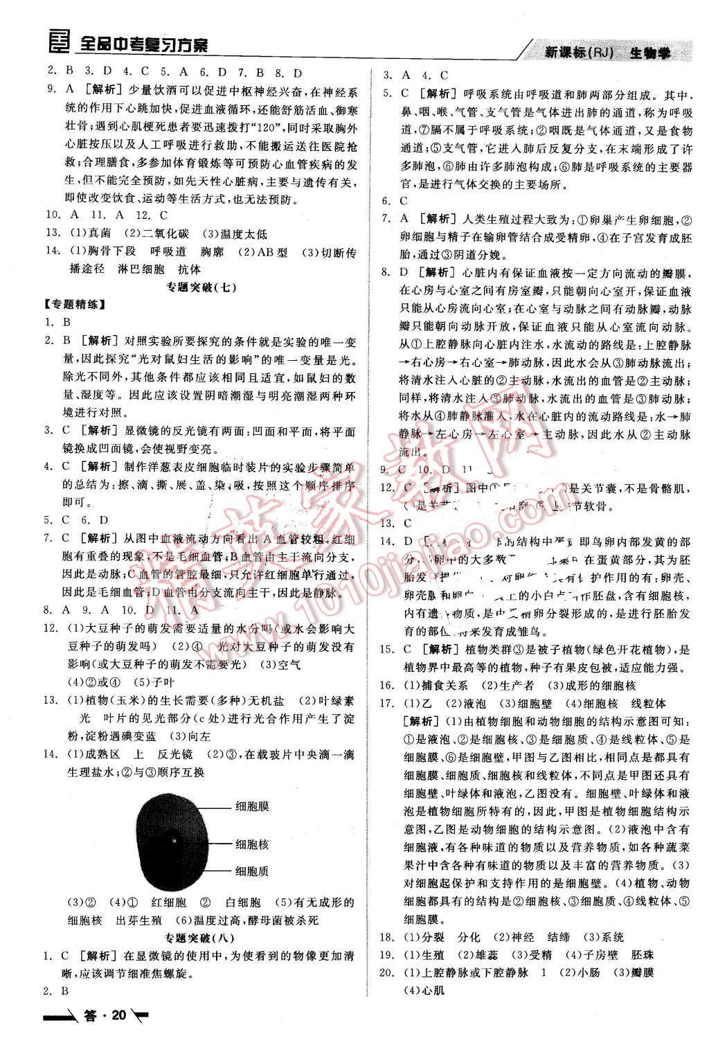 2016年全品中考復(fù)習(xí)方案聽課手冊(cè)生物學(xué)人教版 第20頁(yè)