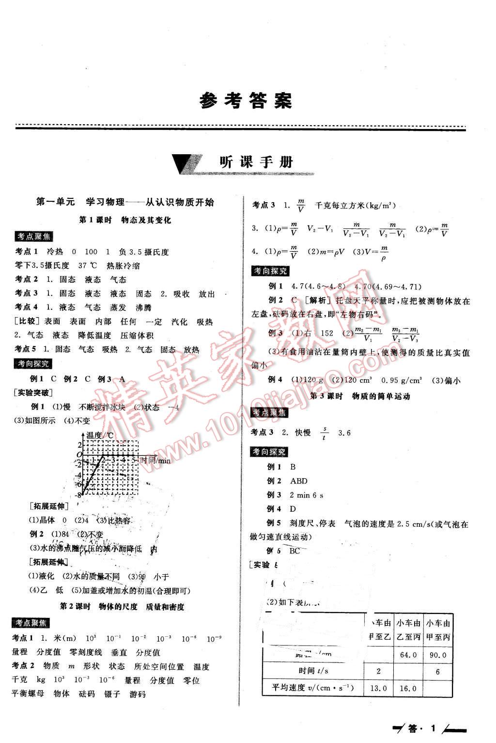 2016年全品中考復(fù)習(xí)方案聽課手冊物理北師大版 第1頁