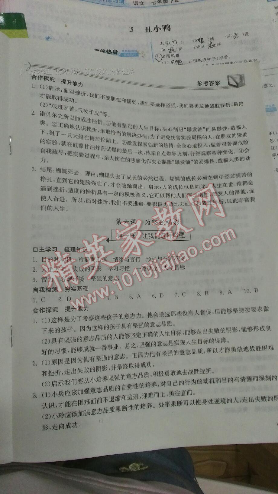 2016年长江作业本同步练习册七年级思想品德下册人教版 第25页