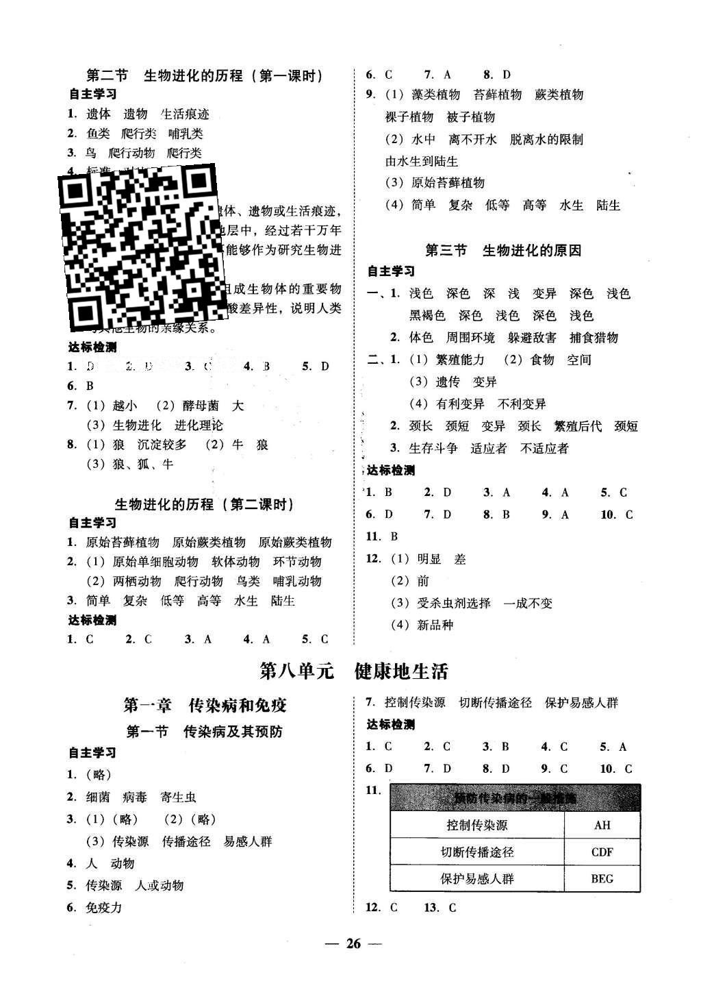 2016年南粵學典學考精練八年級生物學下冊人教版 參考答案第8頁