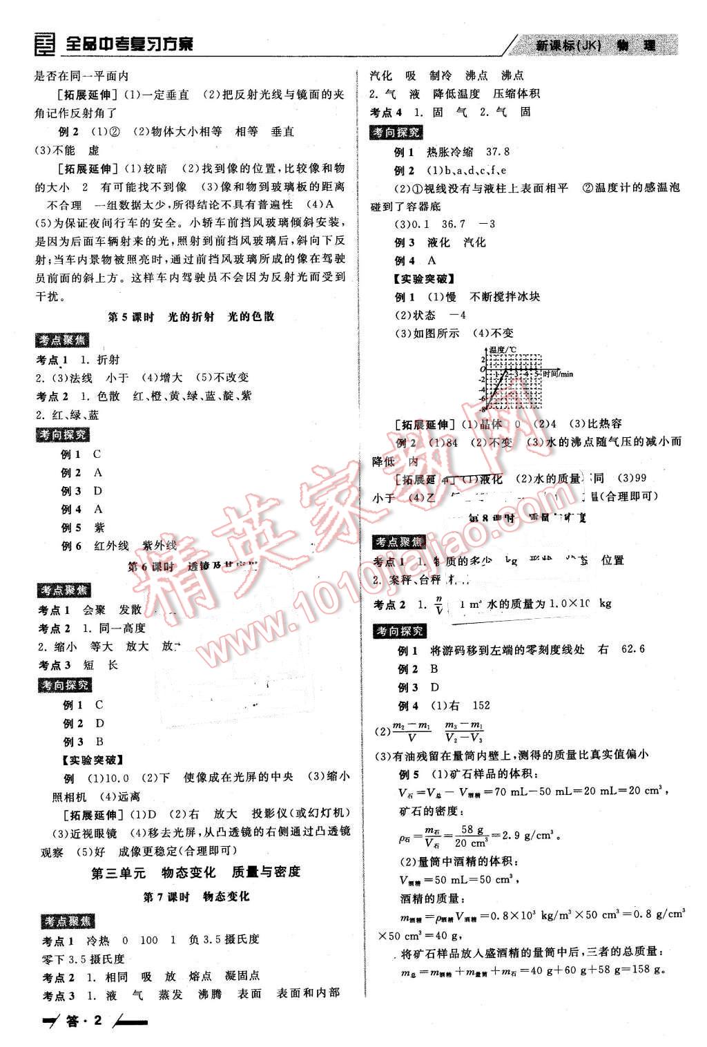 2016年全品中考复习方案听课手册物理教科版 第2页