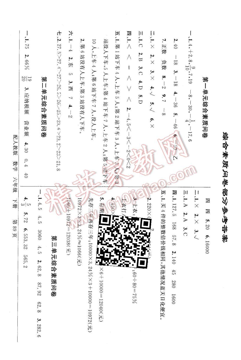 2016年同步導(dǎo)學(xué)與優(yōu)化訓(xùn)練六年級(jí)數(shù)學(xué)下冊(cè)人教版 第9頁(yè)