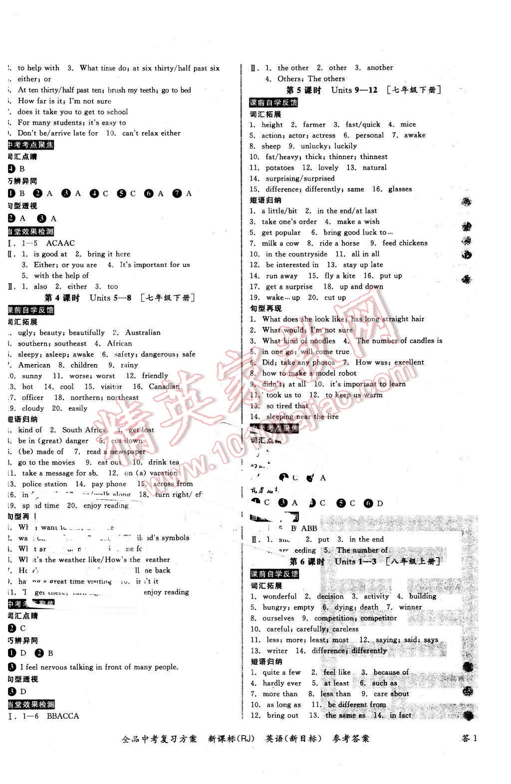 2016年全品中考復(fù)習(xí)方案聽(tīng)課手冊(cè)英語(yǔ)人教版 第3頁(yè)