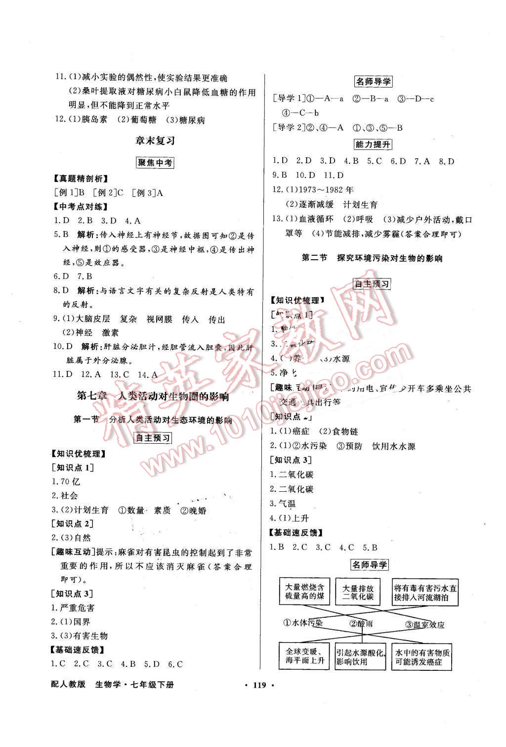 2016年同步导学与优化训练七年级生物学下册人教版 第11页