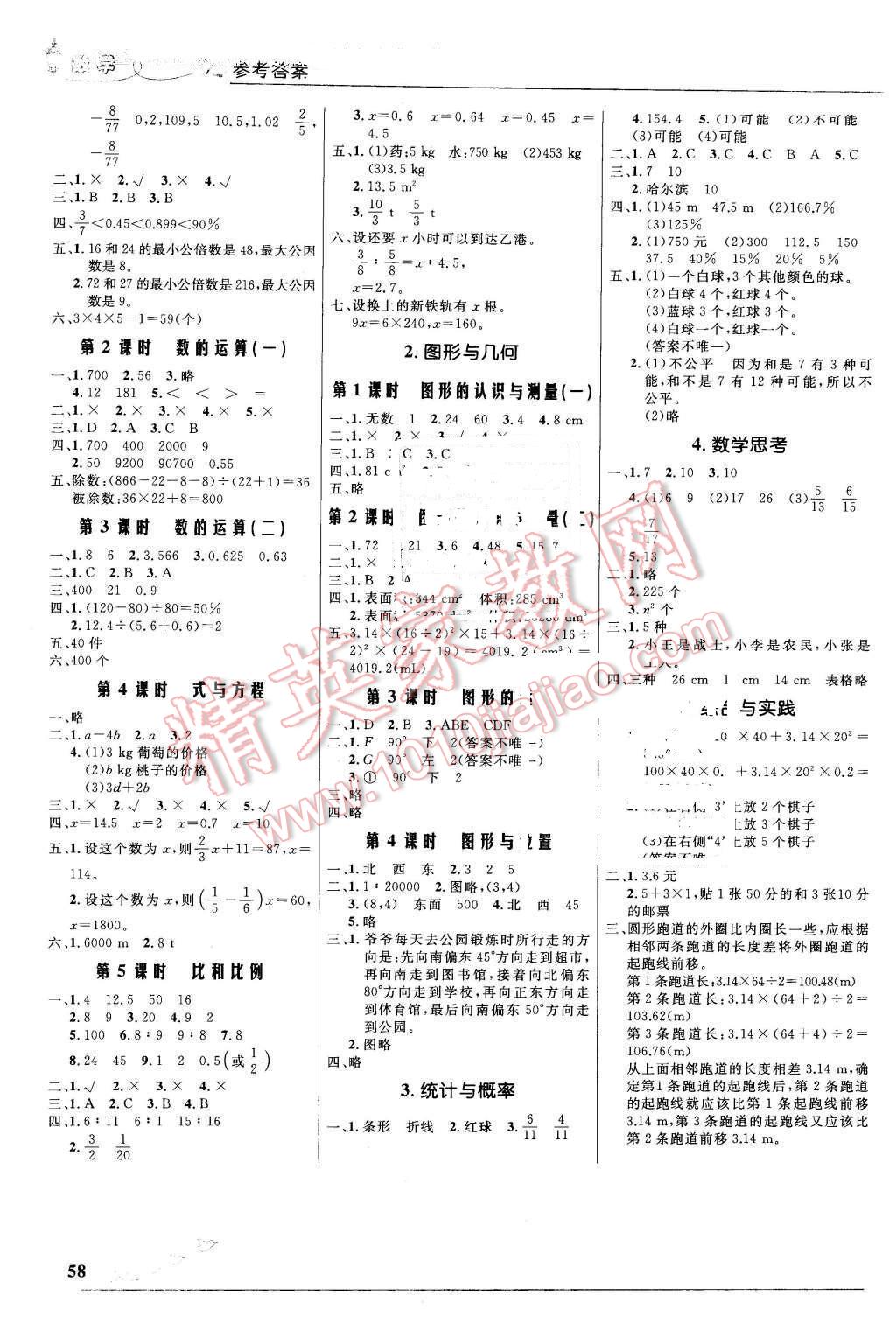 2016年小学同步测控优化设计六年级数学下册人教版福建专版 第4页