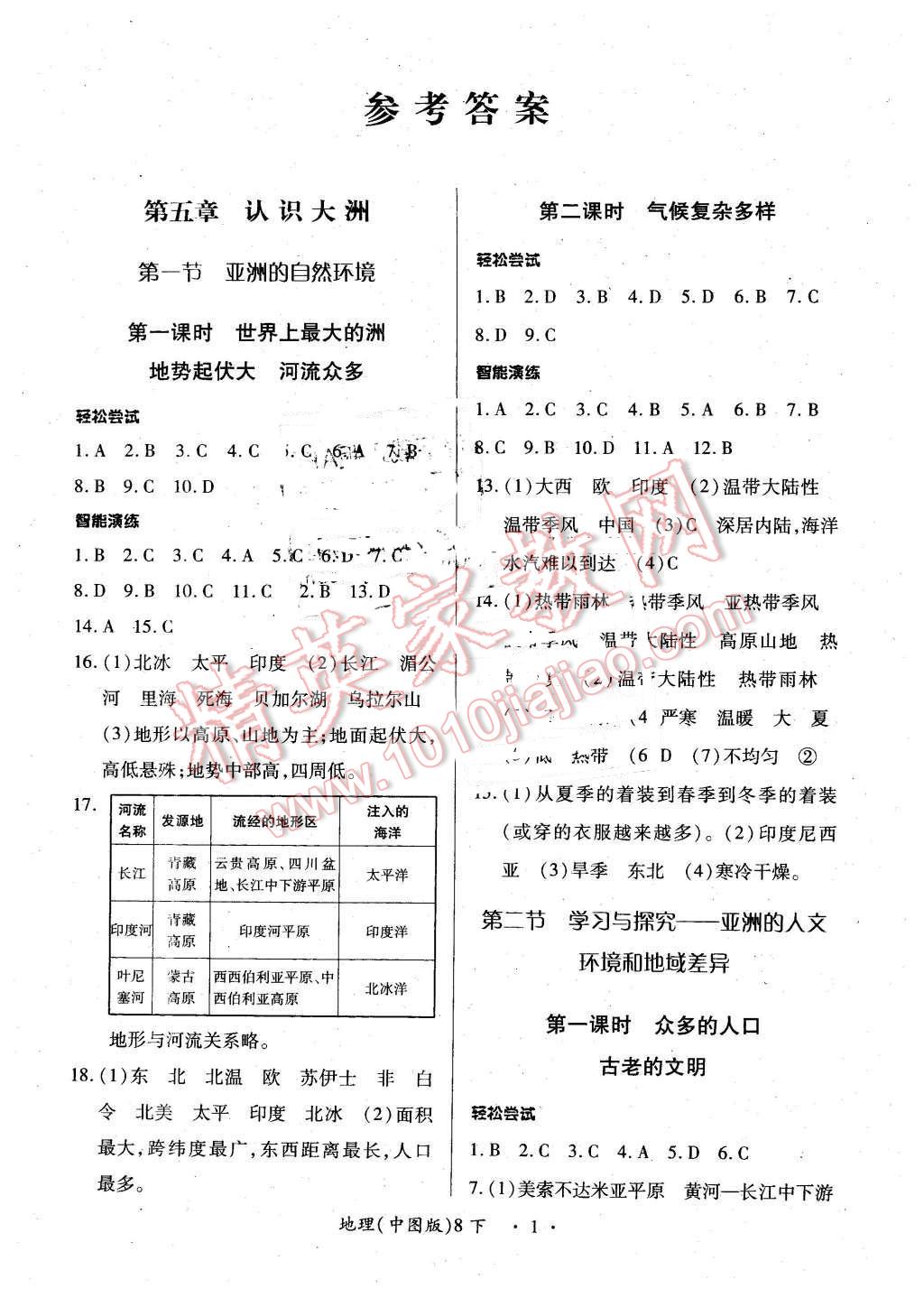 2016年一課一練創(chuàng)新練習(xí)八年級(jí)地理下冊(cè)中圖版 第1頁(yè)