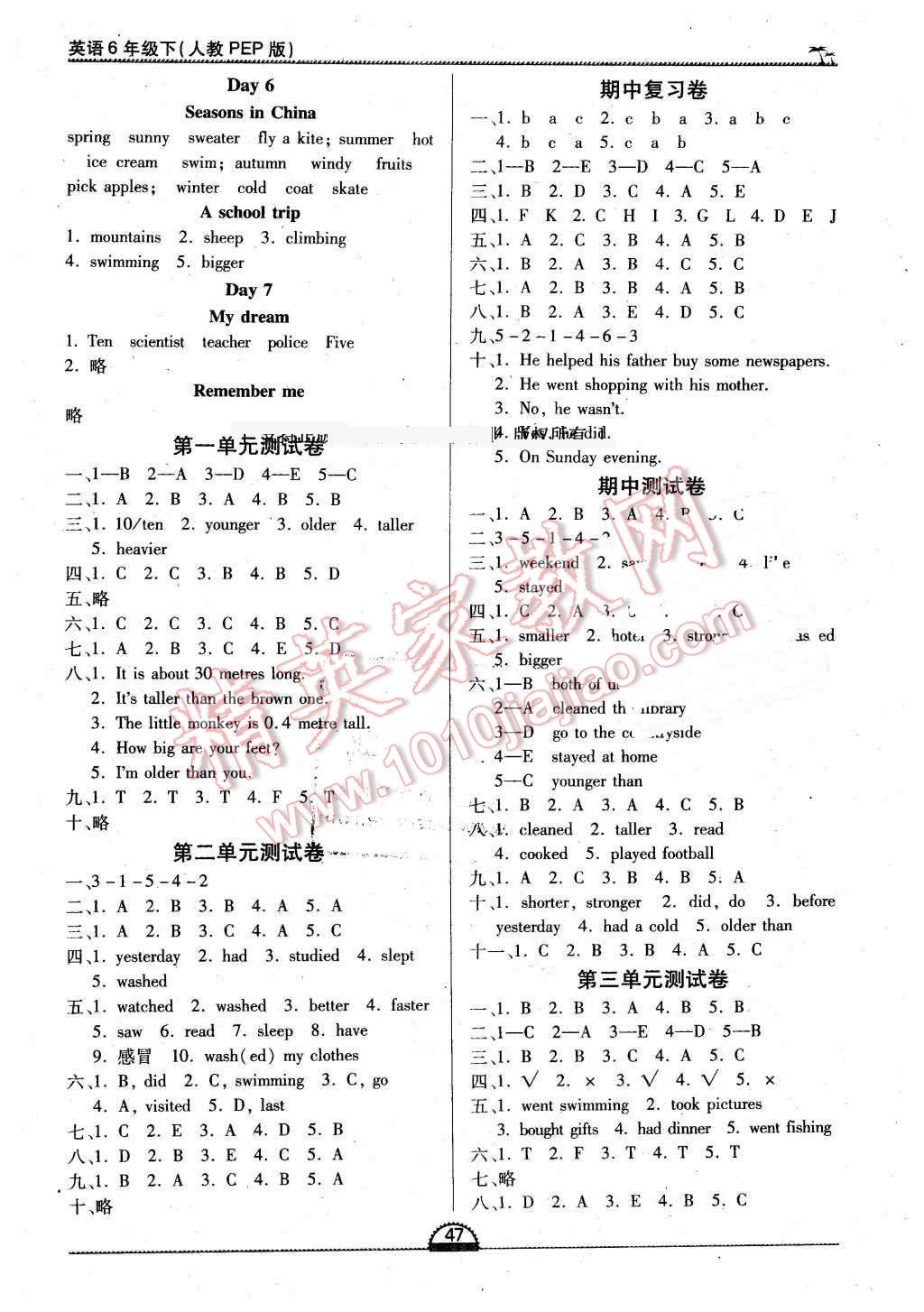 2016年一課一練創(chuàng)新練習(xí)六年級英語下冊人教版 第7頁