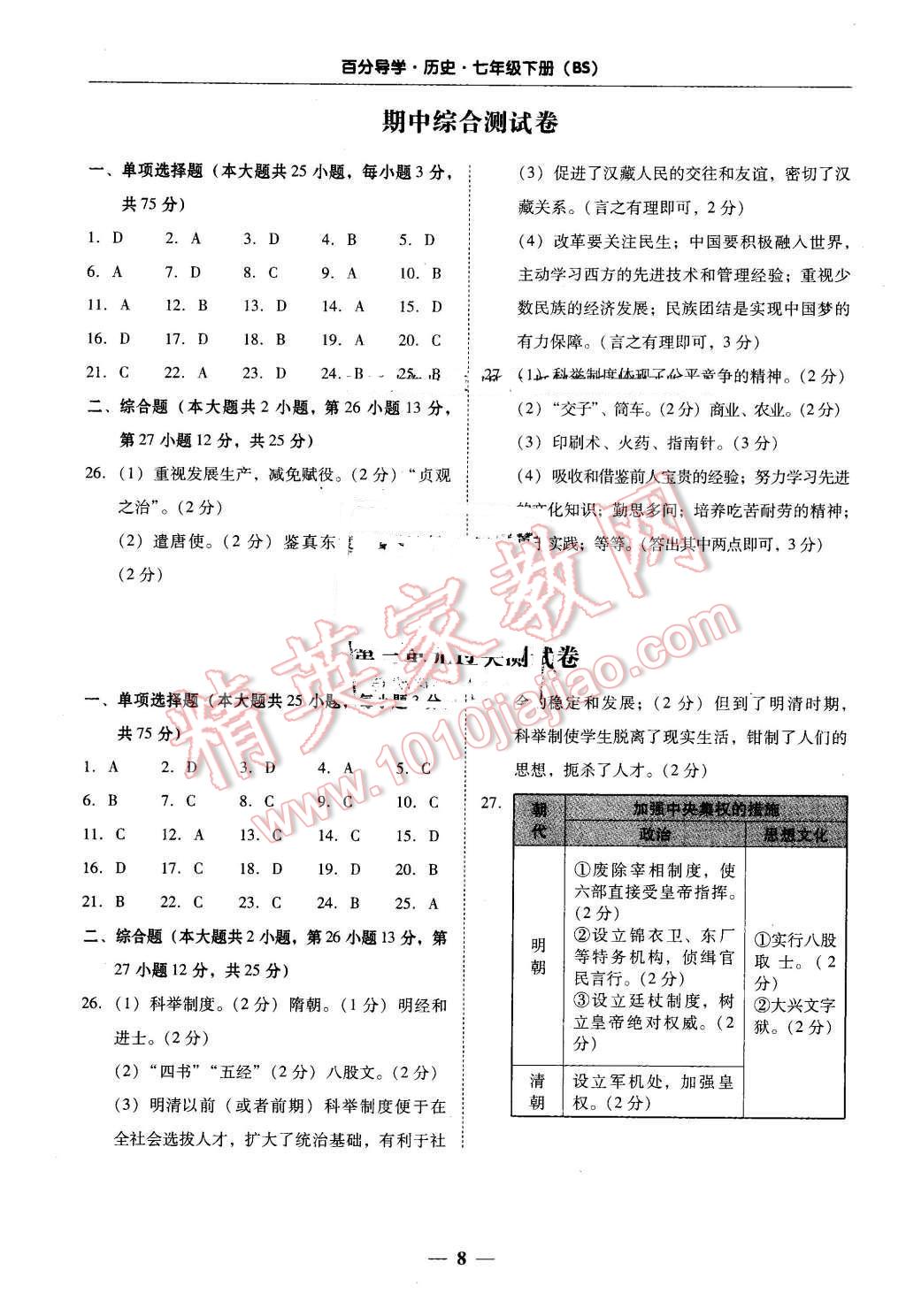 2016年易百分百分导学七年级历史下册北师大版 第8页