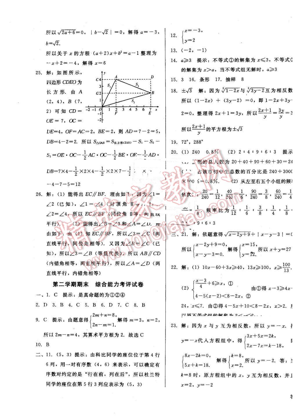 2016年打好基础高效课堂金牌作业本七年级数学下册人教版 第29页