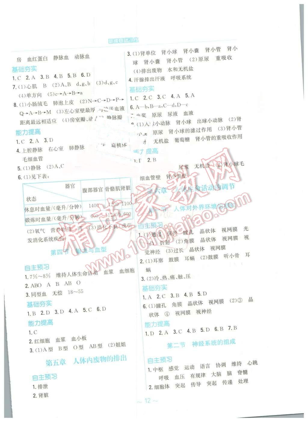 2016年新编基础训练七年级生物学下册人教版 第4页