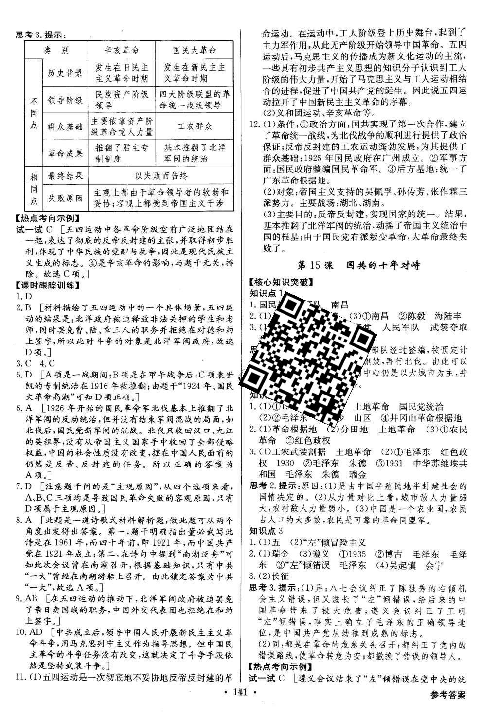 2015年高中新課標(biāo)同步用書全優(yōu)課堂歷史必修1人教版 參考答案第83頁