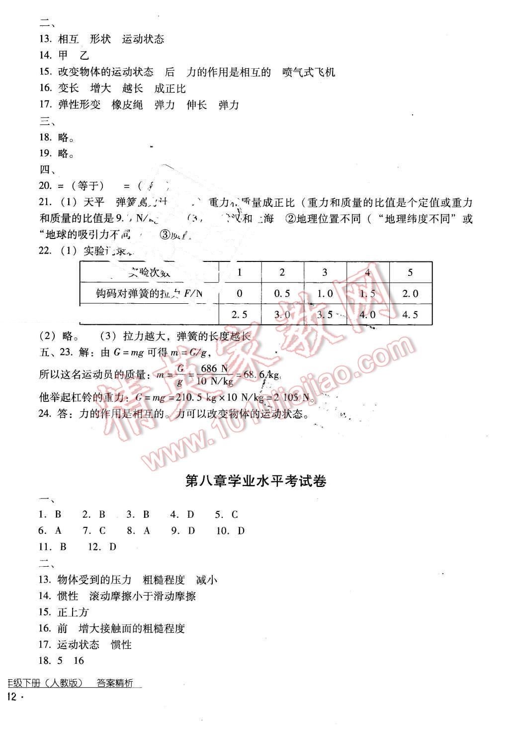 2016年云南省标准教辅优佳学案八年级物理下册人教版 第32页