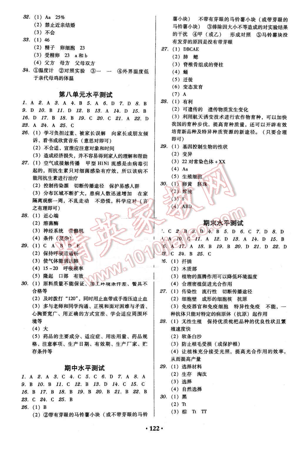 2016年百年学典广东学导练八年级生物学下册人教版 第8页