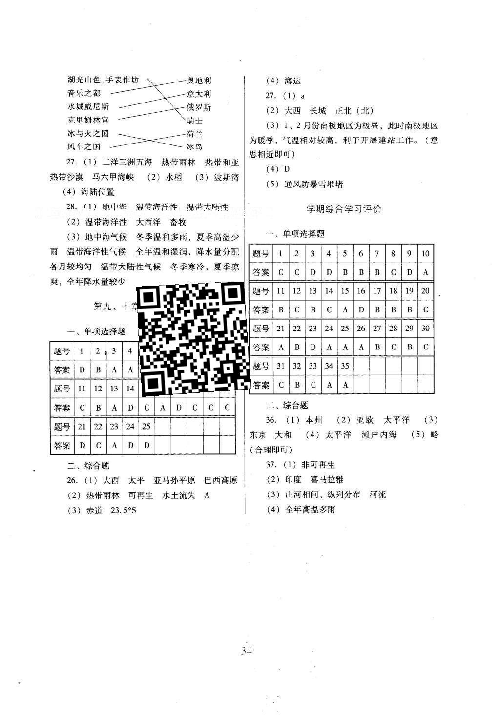 2016年南方新課堂金牌學案七年級地理下冊人教版 單元綜合學習評價答案第6頁