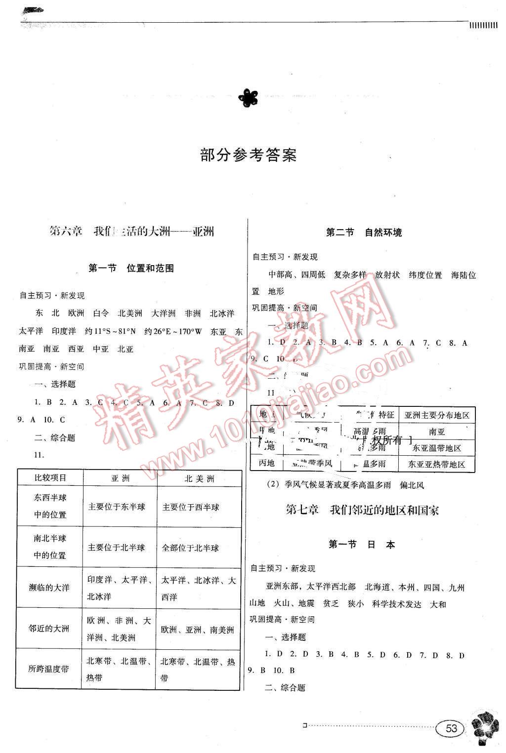 2016年南方新课堂金牌学案七年级地理下册人教版 第1页