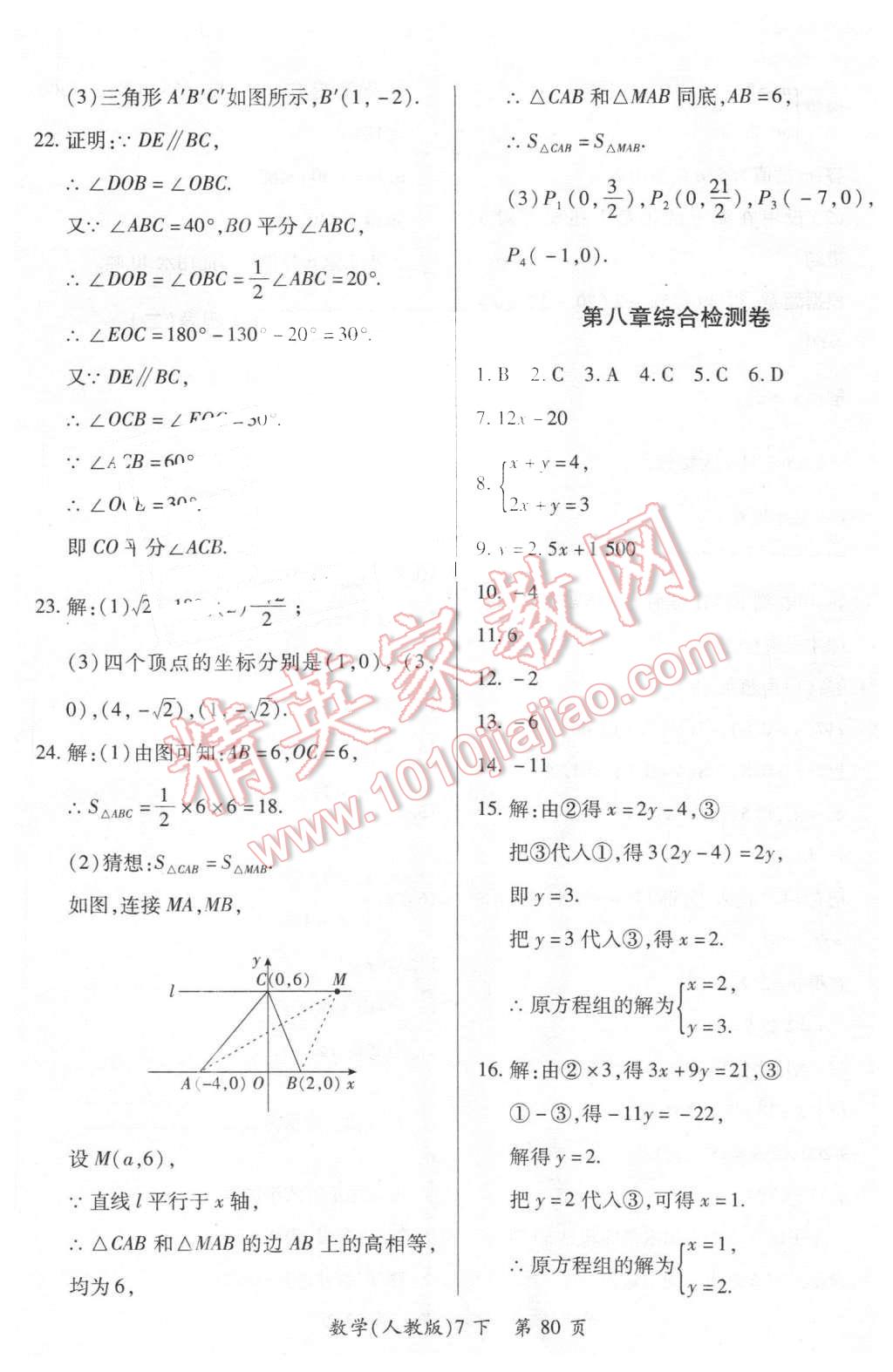 2016年新評(píng)價(jià)單元檢測(cè)創(chuàng)新評(píng)價(jià)七年級(jí)數(shù)學(xué)下冊(cè)人教版 第8頁(yè)