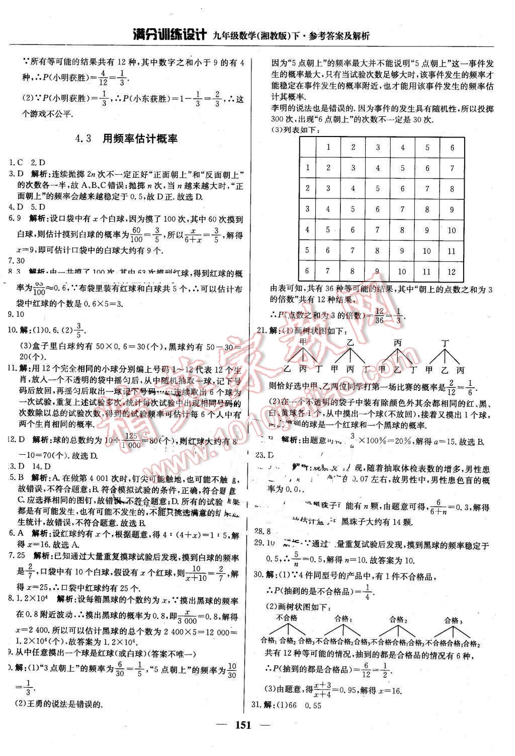 2016年满分训练设计九年级数学下册湘教版 第40页