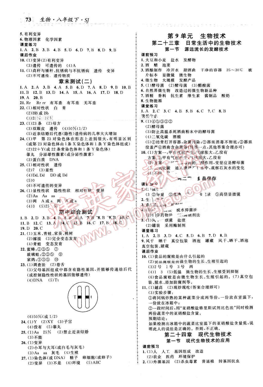 2016年一线课堂学业测评八年级生物下册苏教版 第3页