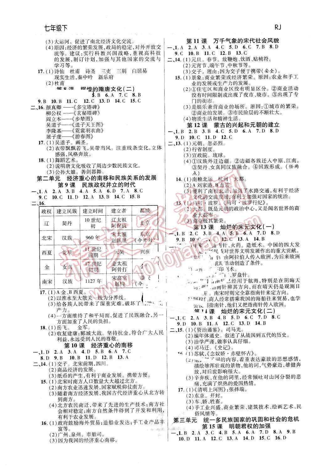 2016年一線調(diào)研學(xué)業(yè)測評七年級歷史下冊人教版 第2頁