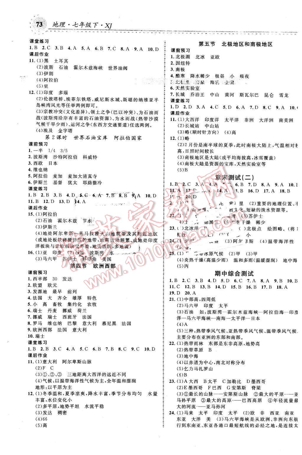 2016年一線課堂學業(yè)測評七年級地理下冊湘教版 第3頁