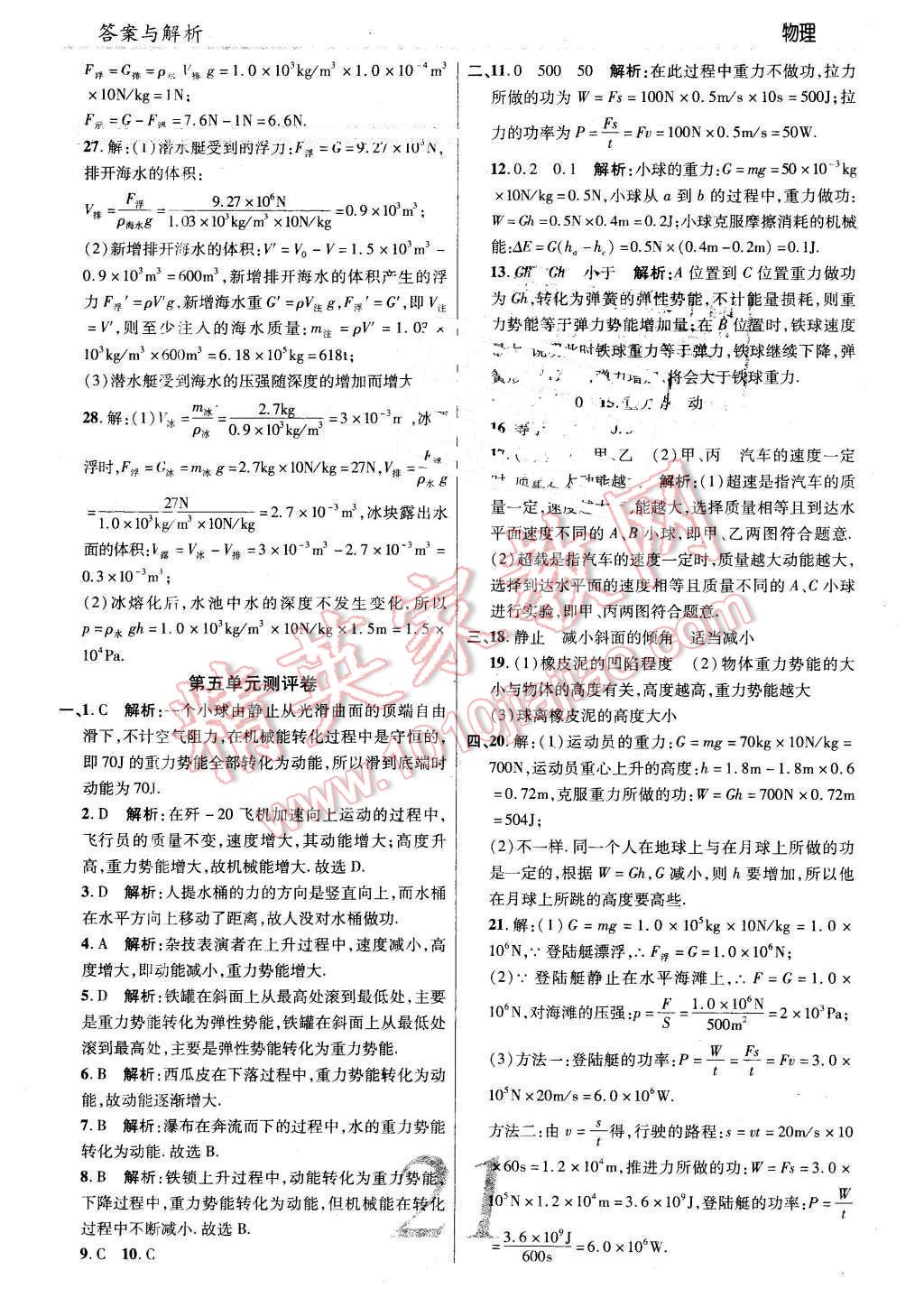 2016年一线调研学业测评八年级物理下册人教版 第21页