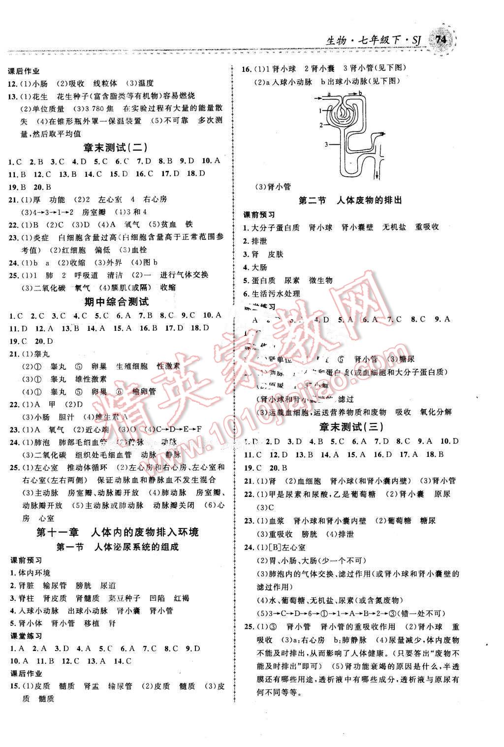 2016年一线课堂学业测评七年级生物下册苏教版 第4页