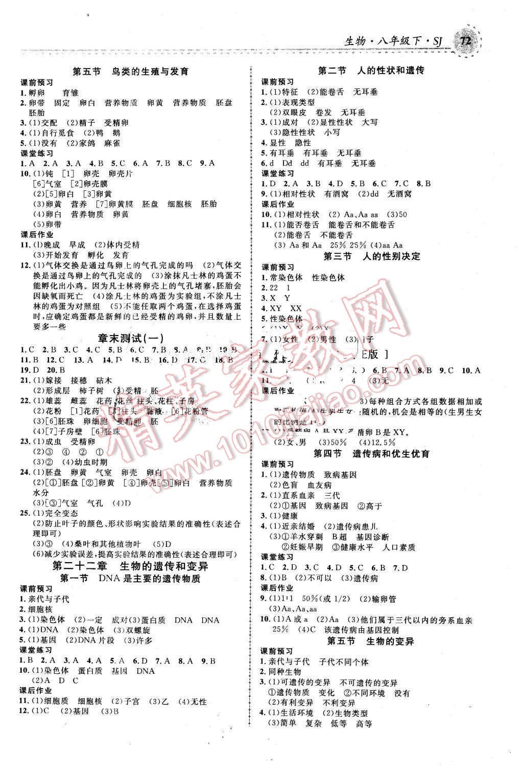 2016年一线课堂学业测评八年级生物下册苏教版 第2页