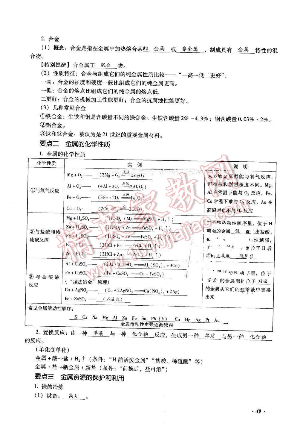 2016年復(fù)習(xí)指導(dǎo)手冊云南省初中學(xué)業(yè)水平考試化學(xué) 第49頁