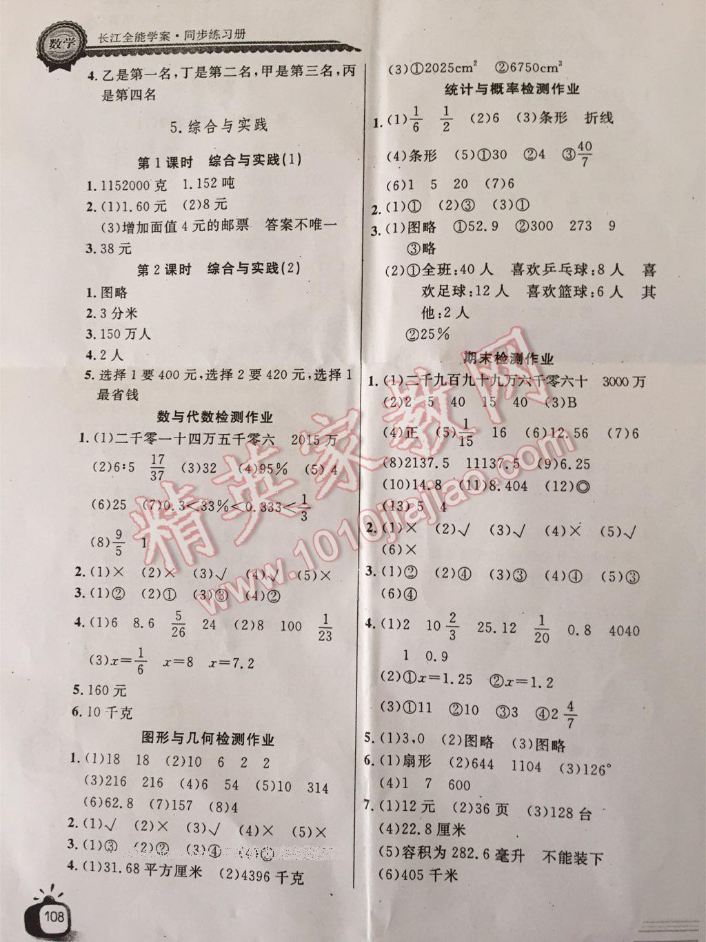 2014年长江全能学案同步练习册六年级数学下册人教版 第20页