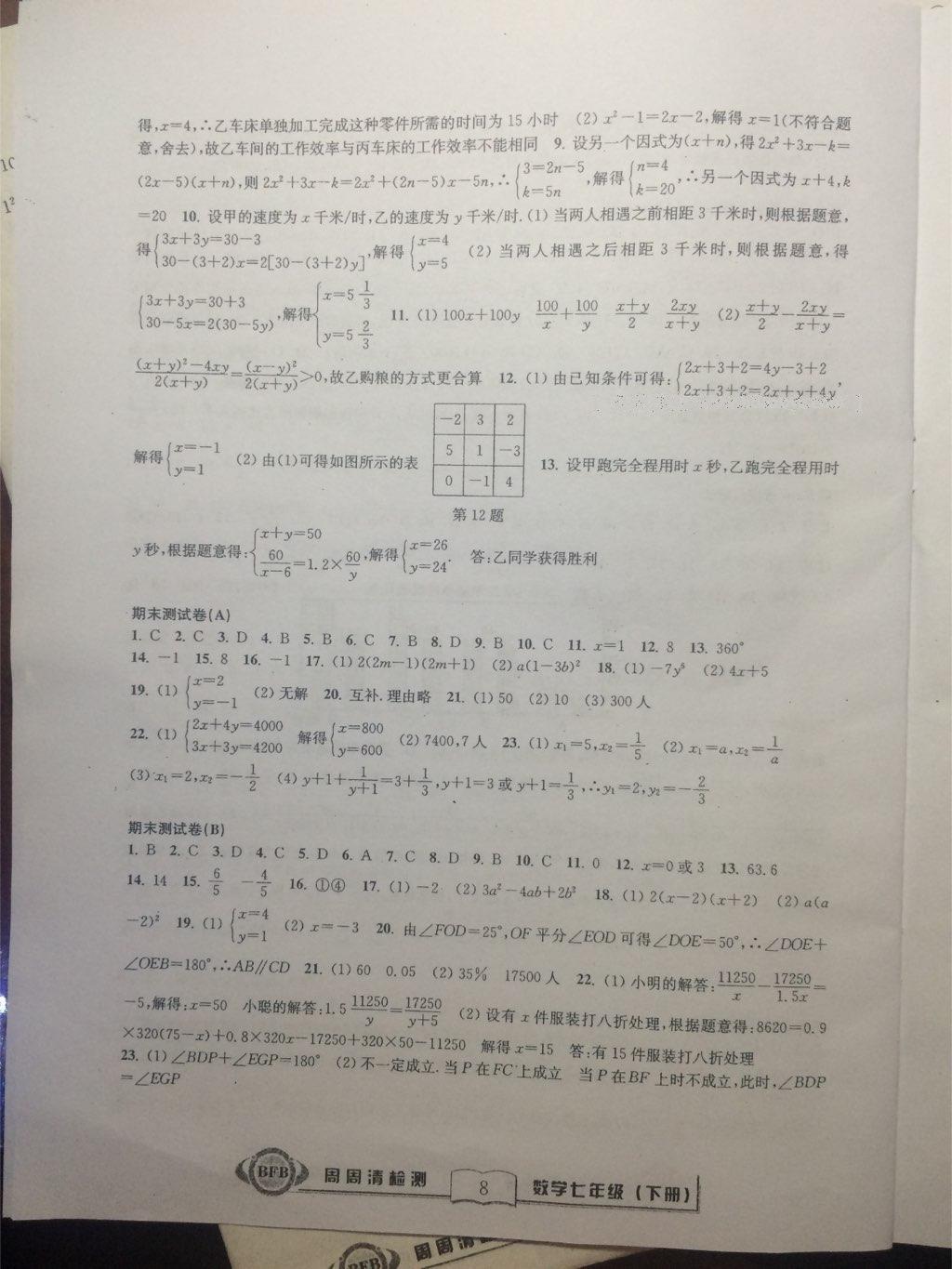 2015年周周清检测七年级数学下册 第17页